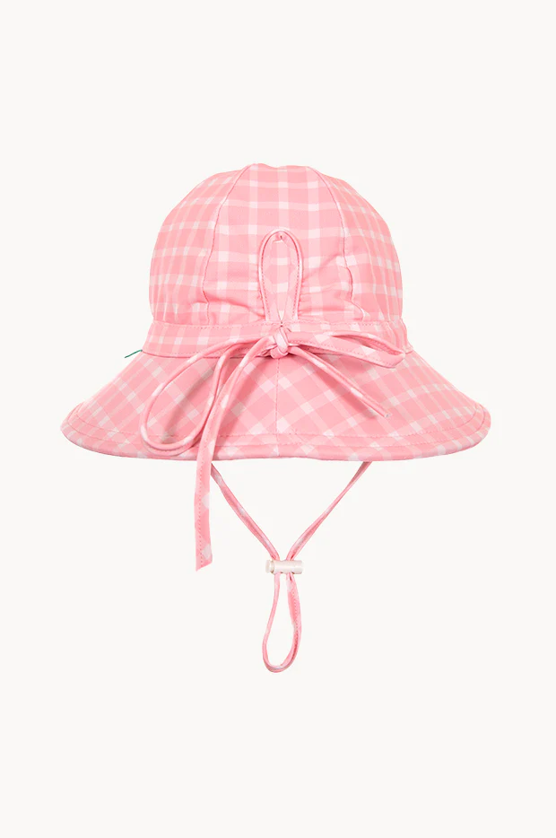 Girls Pink Gingham Wide Brim Swim Hat - Image 2