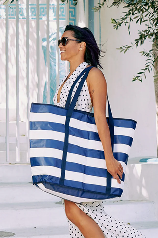 Navy Stripe Jumbo Beach Bag - Image 2