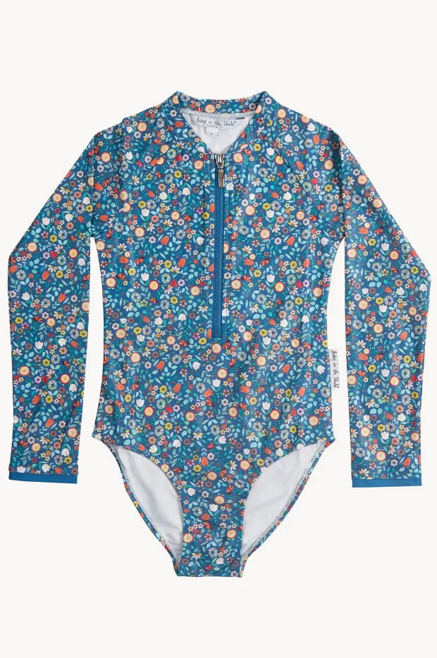 Girls Ditsy Blue Sunsuit - Image 2