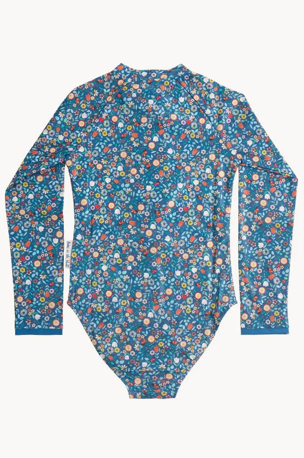 Girls Ditsy Blue Sunsuit - Image 3