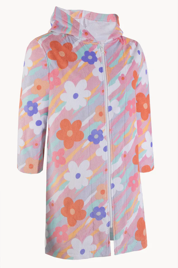 Kids Petal Splash Hooded Towel Robe 7-11Y