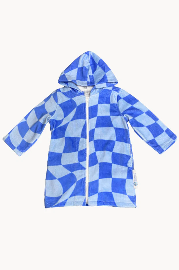 Kids Tidal Checker Hooded Towelling Robe 3-5Y - Image 2