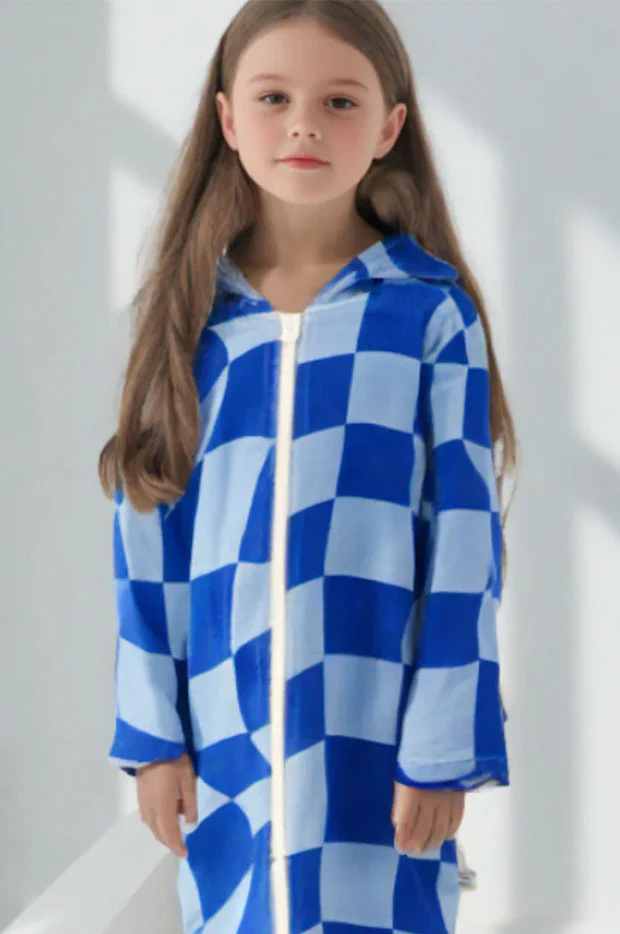 Kids Tidal Checker Hooded Towelling Robe 3-5Y - Image 3