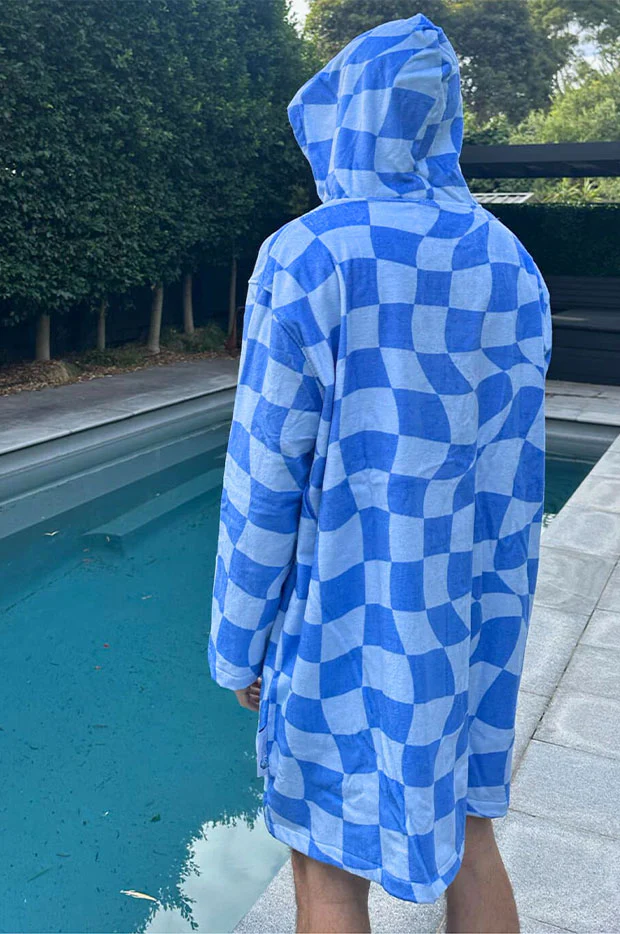 Tidal Checker Hooded Towelling Robe L/XL - Image 2