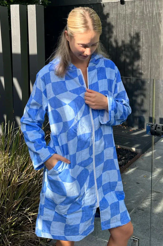 Tidal Checker Hooded Towelling Robe L/XL - Image 7
