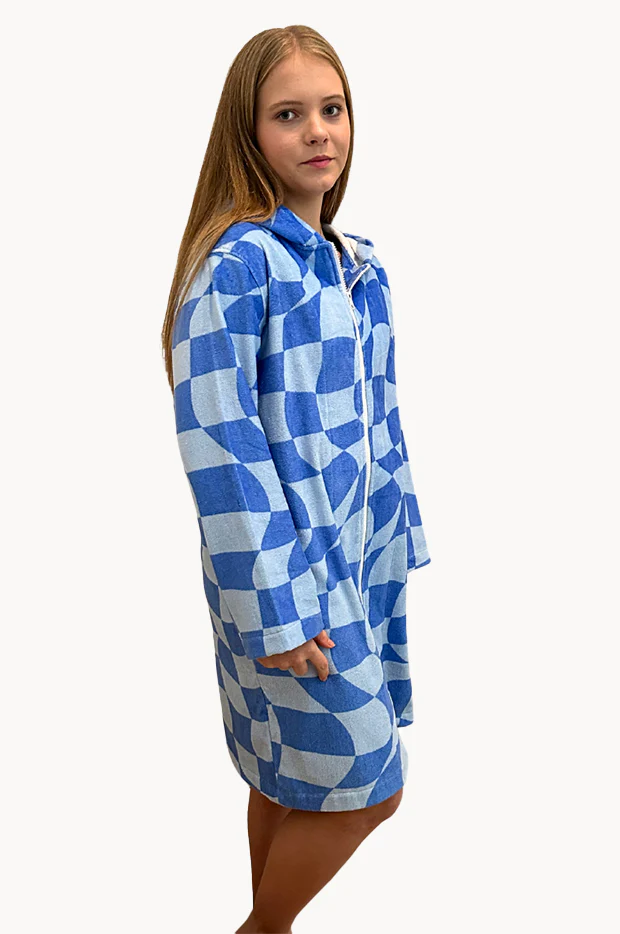 Tidal Checker Hooded Towelling Robe M/L - Image 4