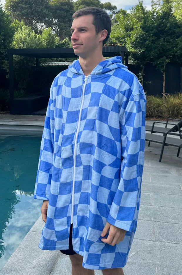 Tidal Checker Hooded Towelling Robe M/L - Image 5
