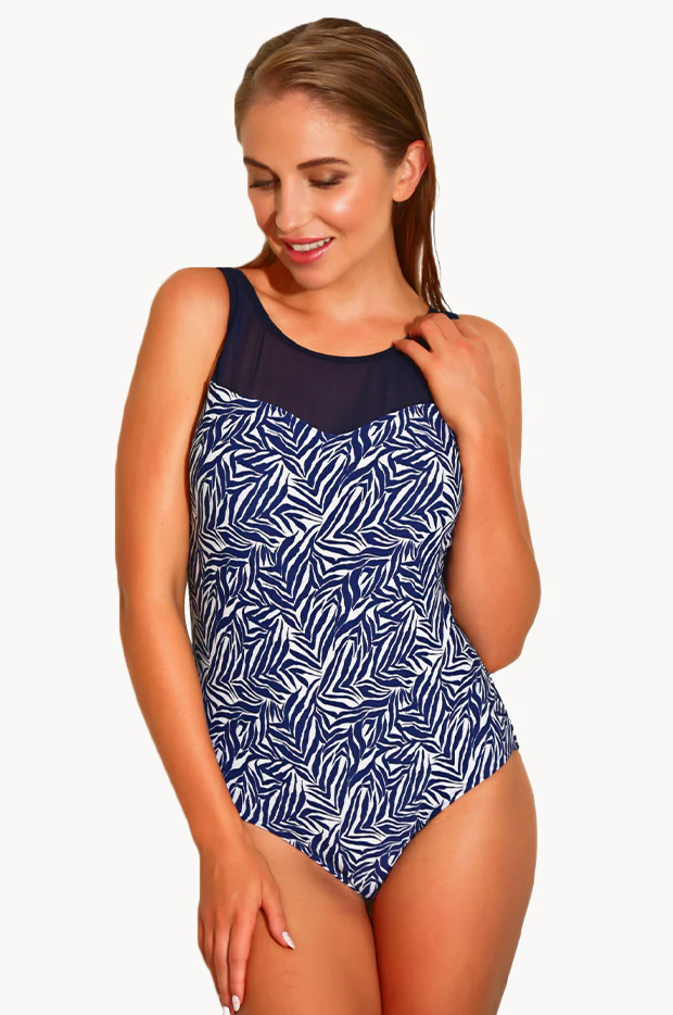 Exotic Navy Mesh High Neck One Piece