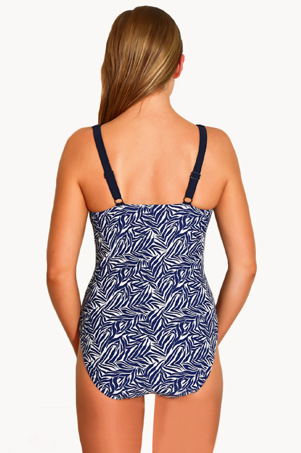 Exotic Navy Ruched Twist Front One Piece - Image 2
