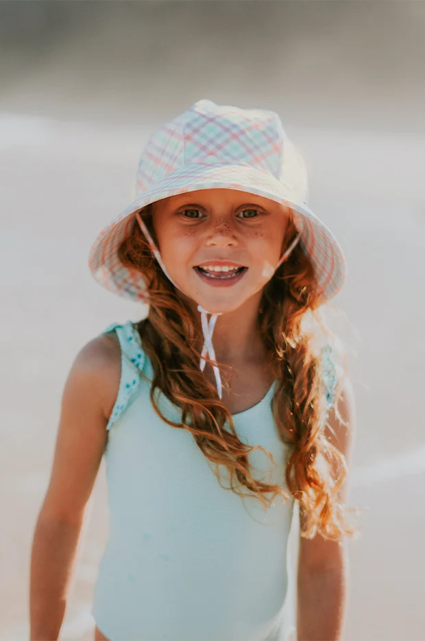 Girls Gingham Ponytail Bucket Sunhat - Image 3