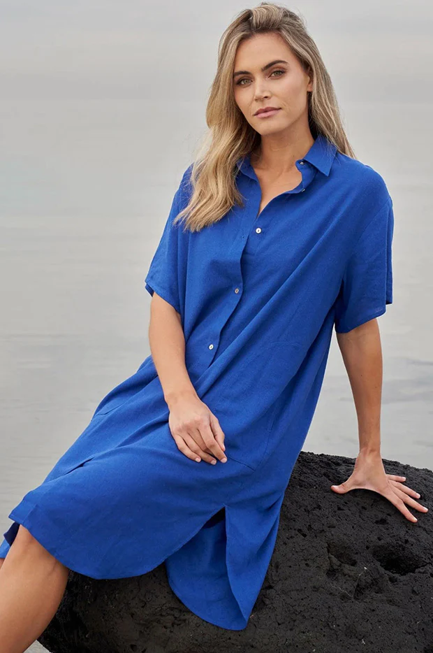 Plain Linen Shirt Dress - Image 3