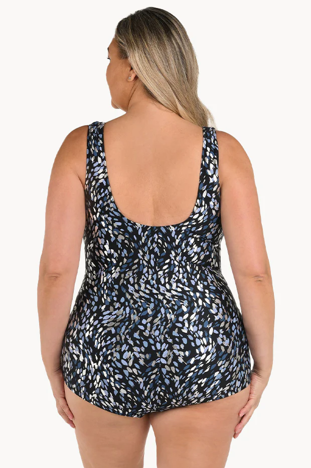 Brushstroke Shimmer Shirred One Piece + - Image 2