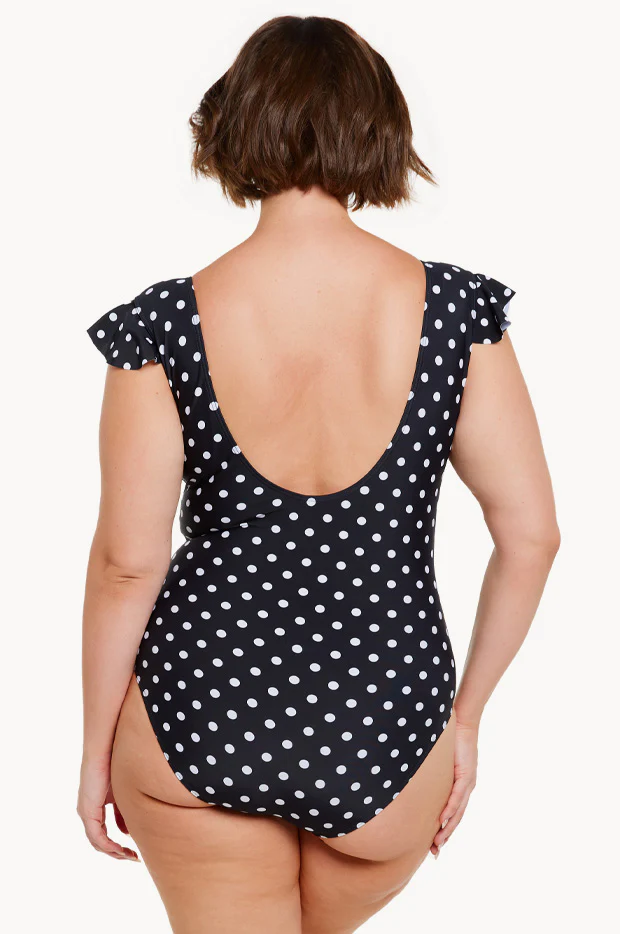 Dots Frill Sleeve V Neck One Piece - Image 2
