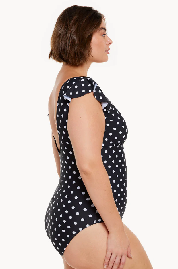 Dots Frill Sleeve V Neck One Piece - Image 3
