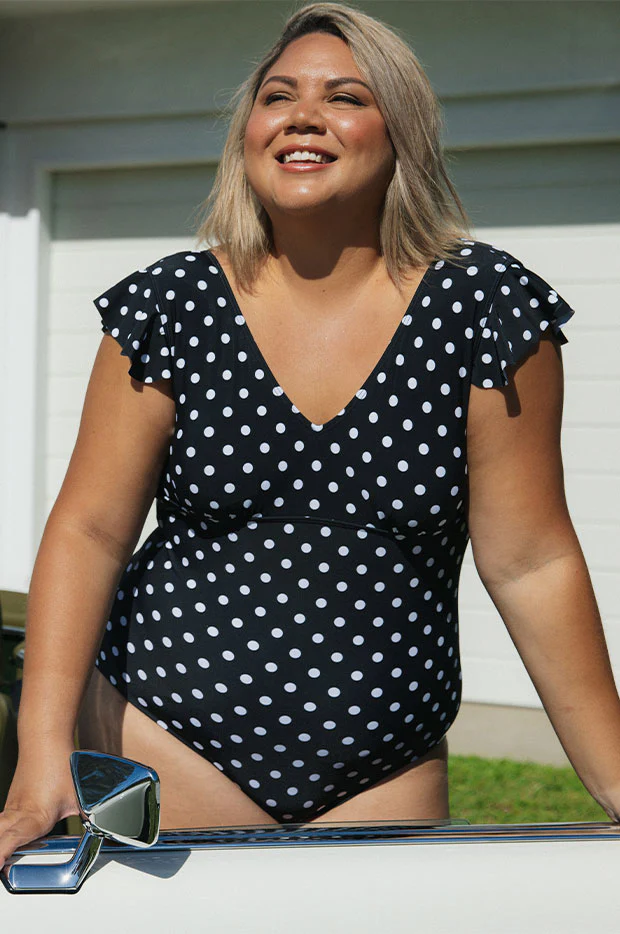 Dots Frill Sleeve V Neck One Piece - Image 4