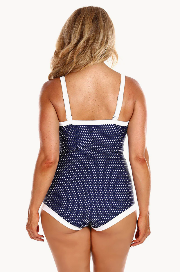 Dots Tie Front Boyleg One Piece - Image 5