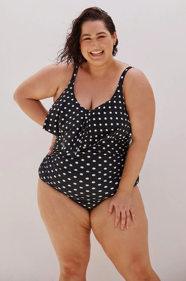 Dots V Neck Frill One Piece - Image 4