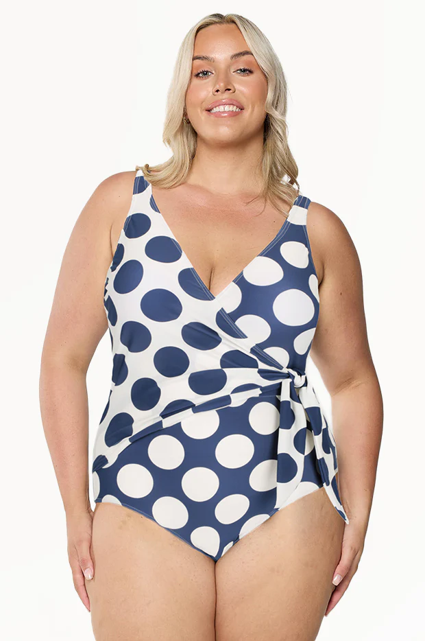 Large Polka Dot Tie Waist One Piece - Image 2