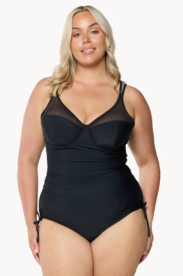 Mesh DD/E Cup Ruched Tie Side One Piece - Image 2