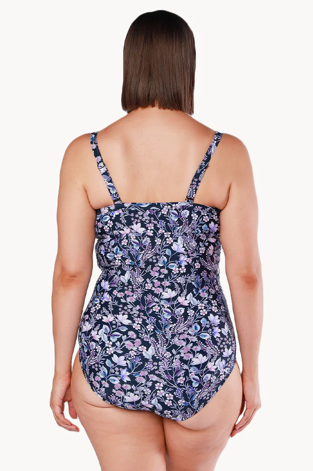 Navy Floral DD/E Cup Ruched One Piece - Image 2