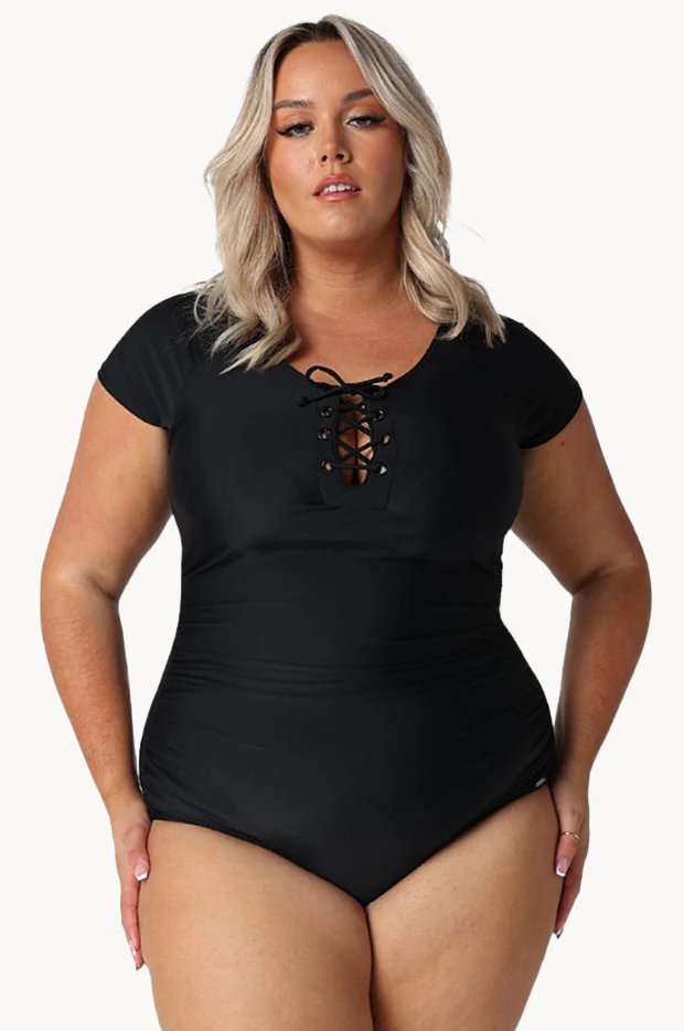Plain Lace Up Short Sleeve Sunsuit