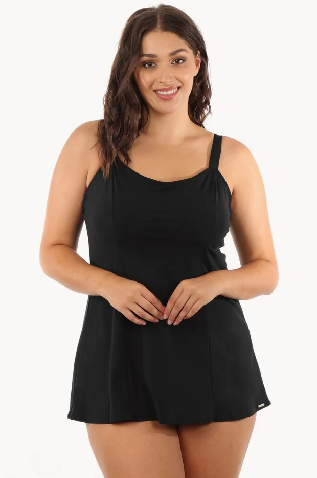 Plain Panelled Swim Dress + - Image 4
