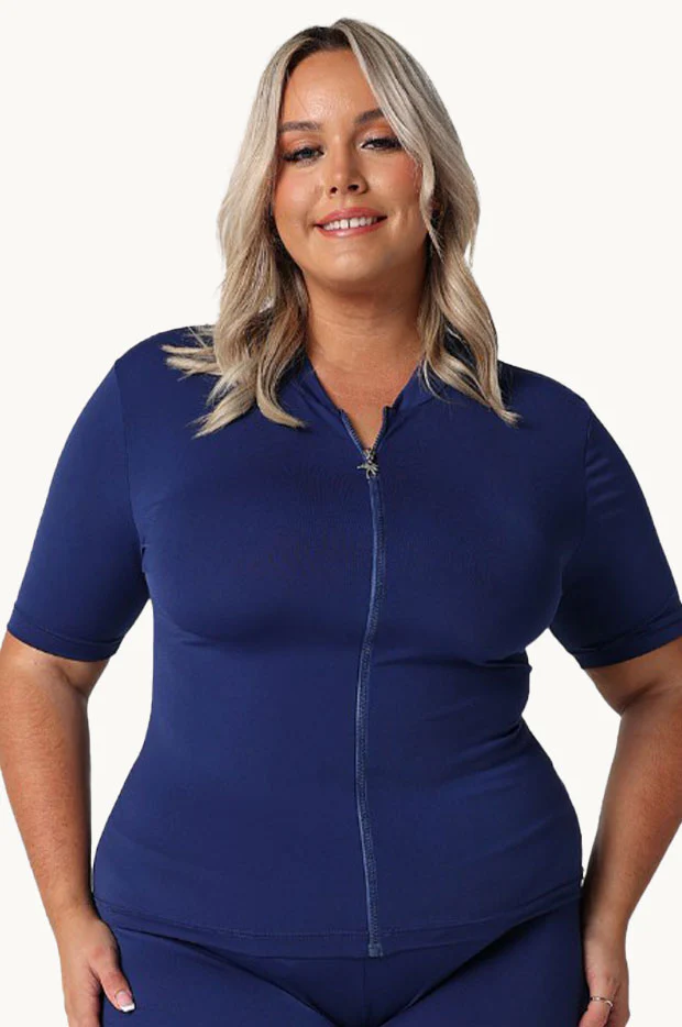Plain Zip Front Short Sleeve Suntop - Image 5
