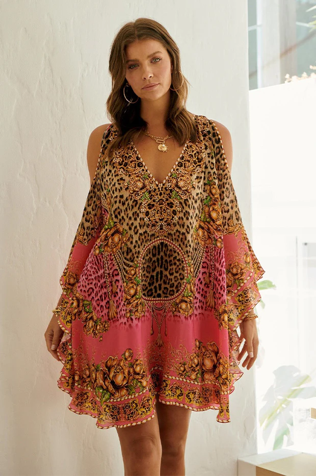 Pink Leopard Kaftan Dress