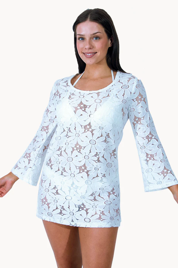 Floral Crochet Bell Sleeve Tunic - Image 2