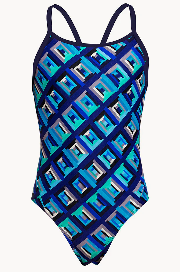 Girls Blue Bunkers Diamond Back One Piece - Image 3