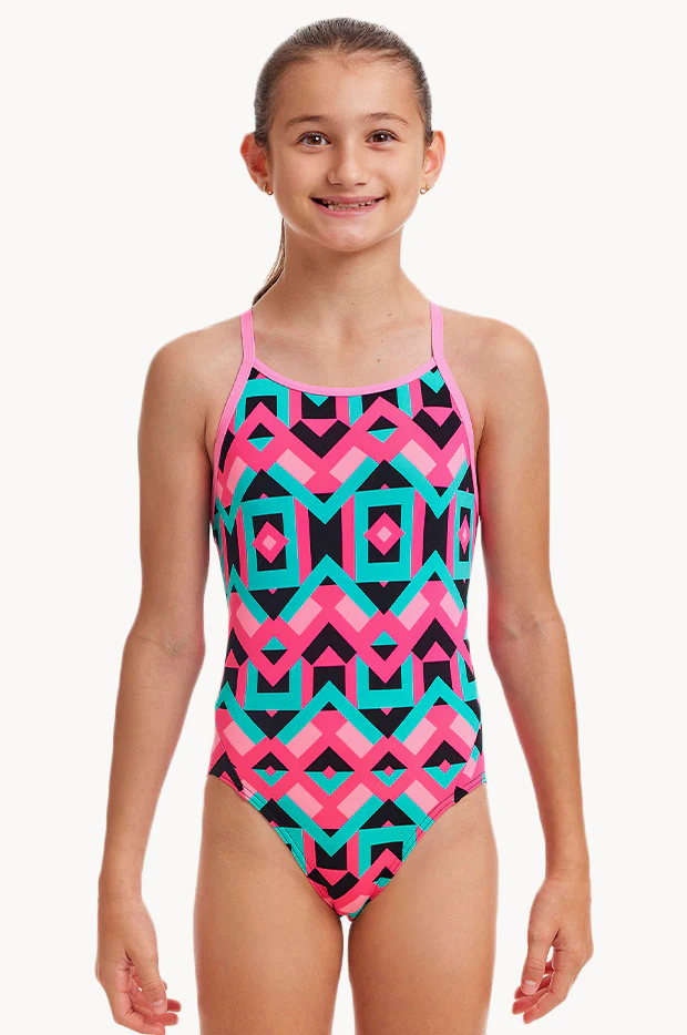 Girls Square Stare Diamond Back One Piece