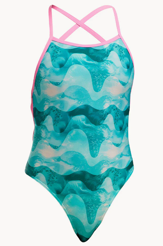 Girls Teal Wave Strapped In One Piece - Image 3