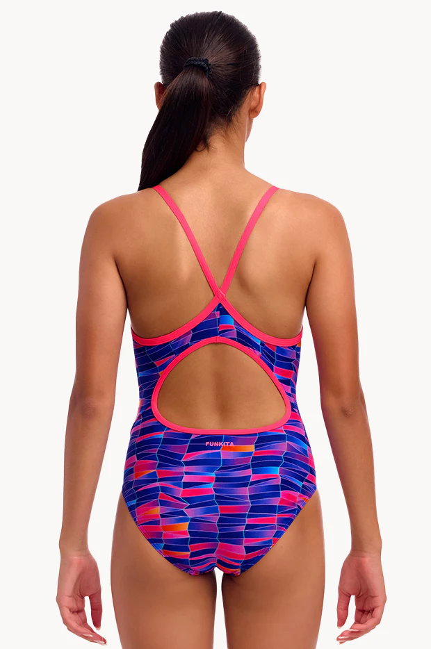 Girls Warped Waves Diamond Back One Piece - Image 2