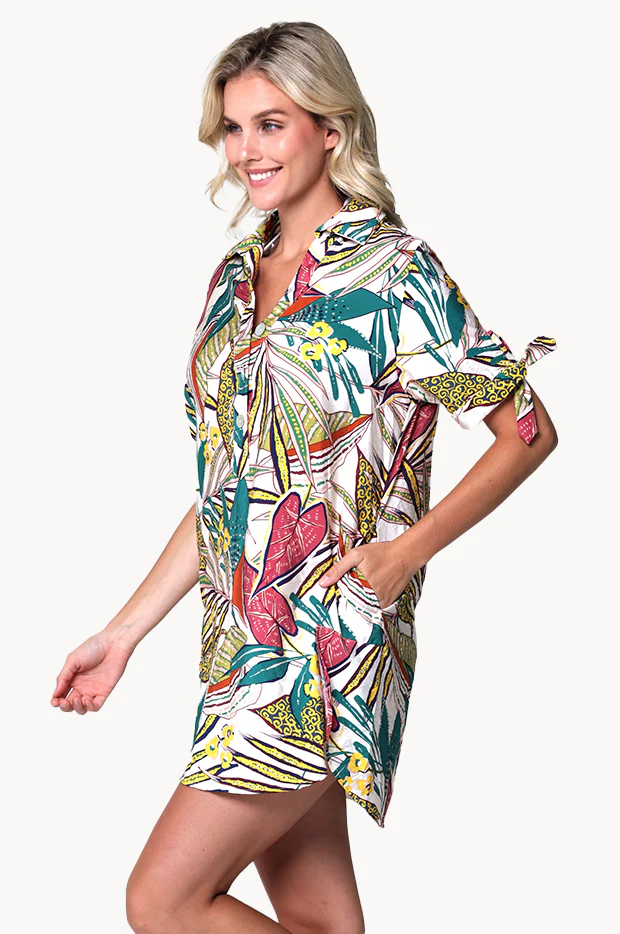 Funky Palm Tie Sleeve Button Shirt - Image 3