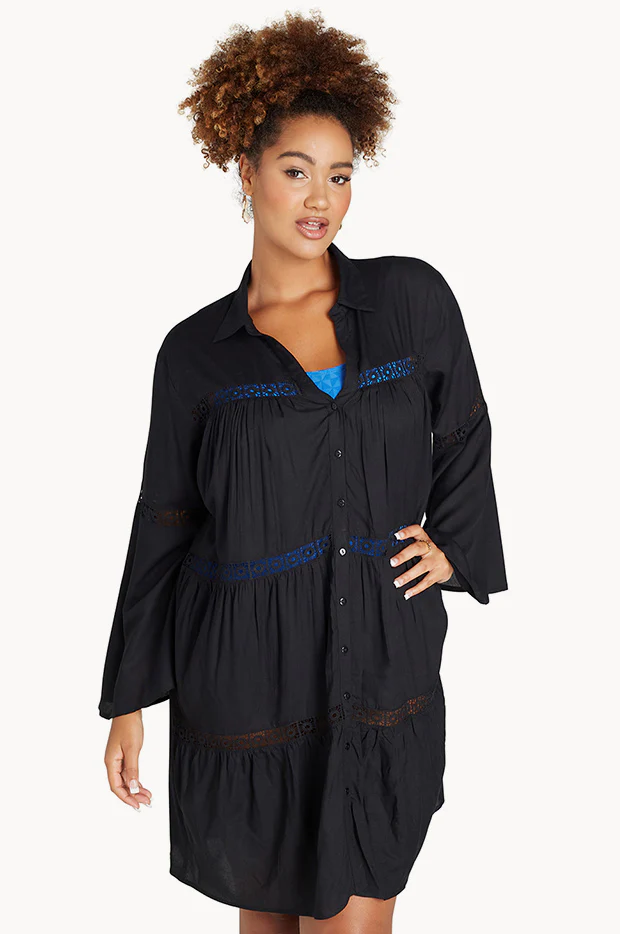 Collared Tiered Shirt With Lace