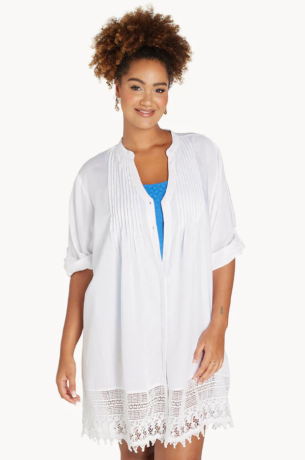 Pin Tuck Shirt With Lace Trim