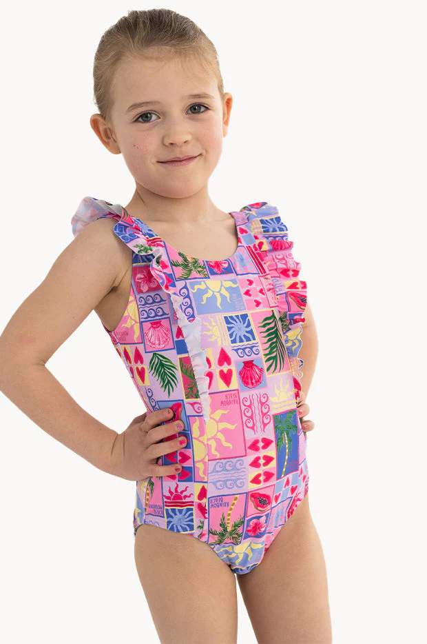 Girls Rainbow Beach Frill One Piece - Image 2