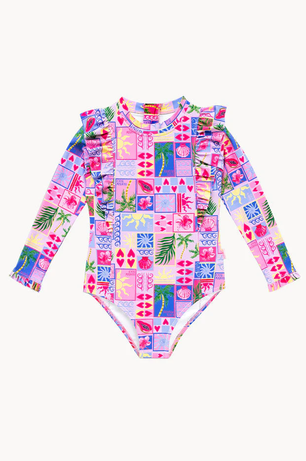 Girls Rainbow Beach Frill Sunsuit - Image 2