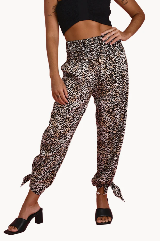 Cheetah Long Rouched Tie Pants