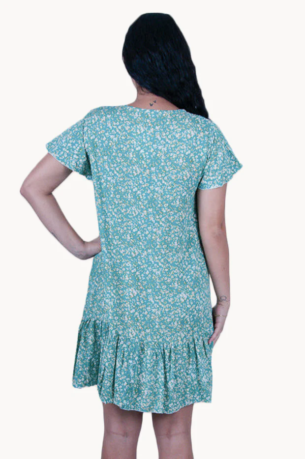 Ditsy Autumn Cap Sleeve Button Dress - Image 2