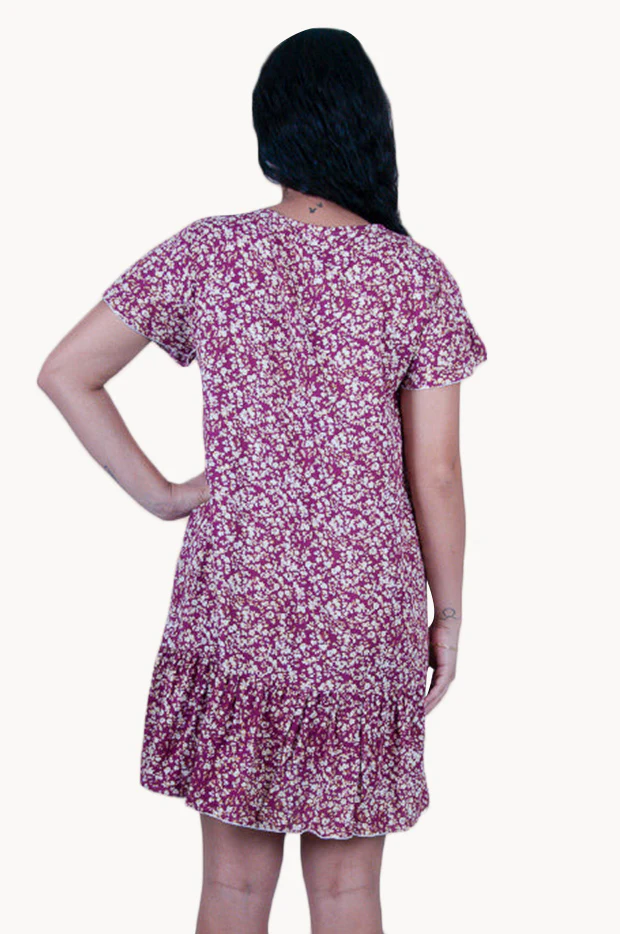 Ditsy Autumn Cap Sleeve Button Dress - Image 2