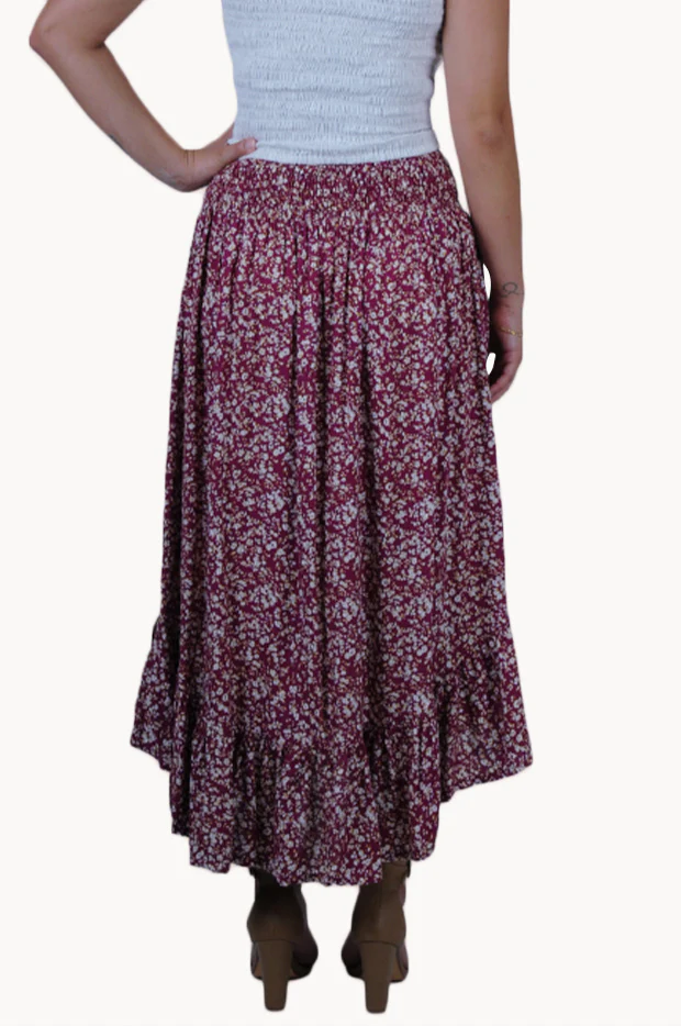 Ditsy Autumn Ruched Button Maxi Skirt - Image 2