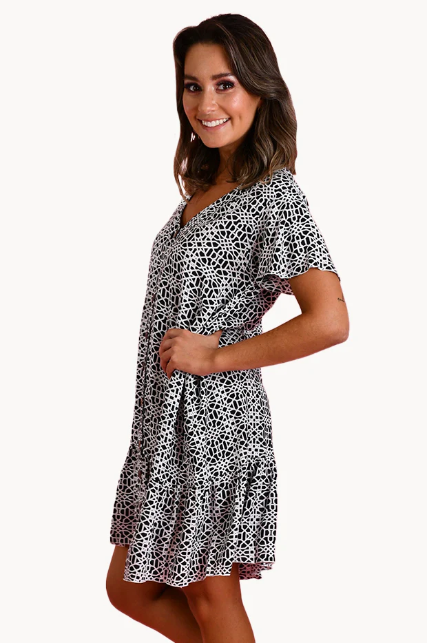 Mosaic Cap Sleeve Button Dress - Image 2