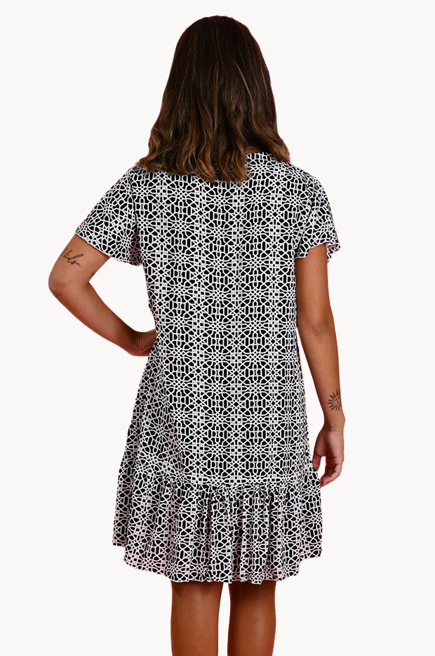 Mosaic Cap Sleeve Button Dress - Image 3