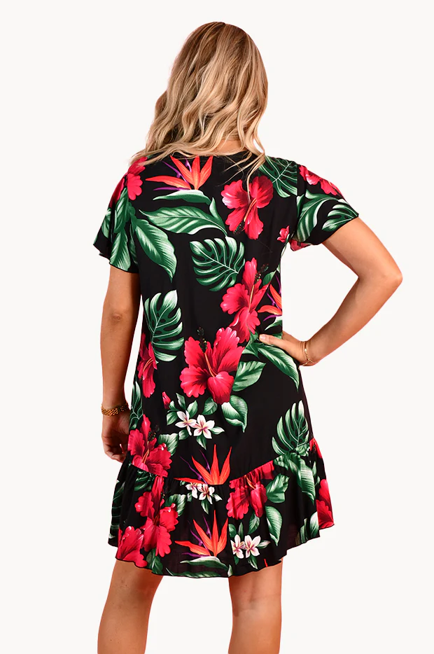 Pink Hibiscus Cap Sleeve Button Dress - Image 2
