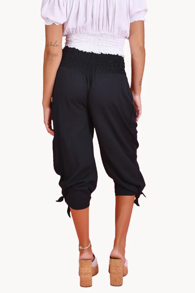 Plain 3/4 Rouched Tie Pants - Image 2