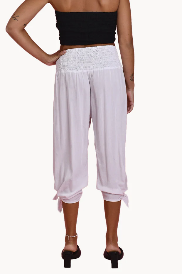 Plain 3/4 Rouched Tie Pants - Image 2