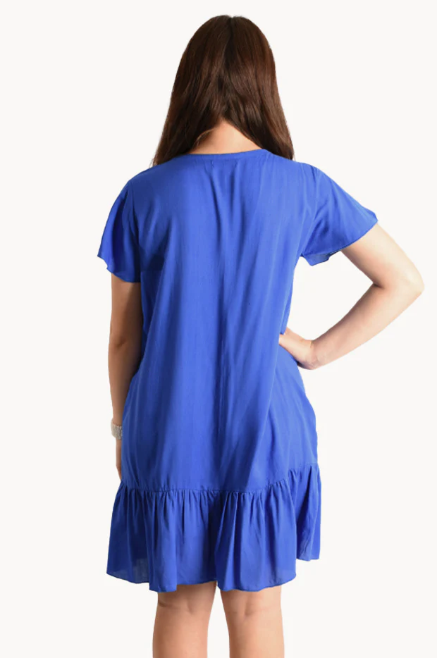 Plain Cap Sleeve Button Dress - Image 2