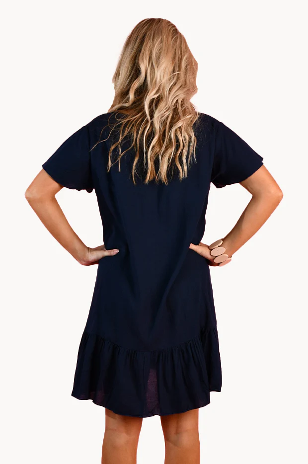 Plain Cap Sleeve Button Dress - Image 2