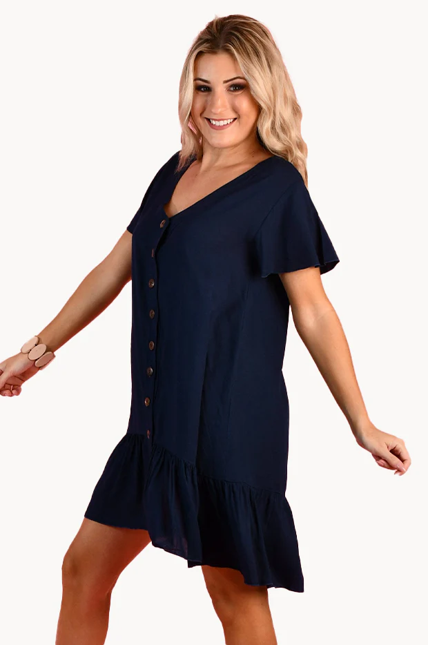 Plain Cap Sleeve Button Dress - Image 3